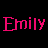 Pixelated text 'Emily' appears in multiple colors across a black background with one gray section.