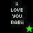 Pixelated text 'ii LOVE YOU RABii' on split black and green backgrounds with a green star on black and black star on green.