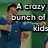A pixelated animated sequence shows a person in a blue suit against green background with text overlays reading "A crazy bunch of kids crash through that door!".