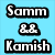 Pixelated text on light blue background: 'Samm' top, 'll' middle, 'Kamish' bottom, all white with black outlines.