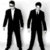 Two identical figures in black suits with white shirts and dark ties stand side-by-side against a light background.