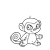 Pixelated grayscale icon of a cartoon character with large eyes, a rounded head, and a small body holding a circular object.