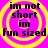 Four identical yellow spiral patterns on a bright pink background with black text reading "im not short im fun sized" in pixelated font.