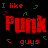 Pixelated text displays 'I like PUNK guys' with red and green color variations on a black background.