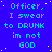 Blue background with cyan text repeating "Officer, I swear to DRUNK im not GOD" in a pattern and scattered white dots