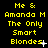 Yellow pixelated text on black background reads "Me & Amanda M The Only Smart Blondes" with small white star-like symbols appearing and disappearing near the text.