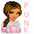 Pixelated cartoon girl with brown braided hair wearing a gray shirt with pink flower, surrounded by pink text phrases on white background.
