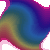 Three swirling rainbow-colored circular patterns with pink outlines on a gray background, each pattern showing distinct color gradients and motion blur effects.