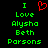 Green pixelated text on black background with red heart symbol above 'I Love Alysha Beth Parsons' text.