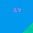 Blue background with pink text 'iLY' and green triangular shapes containing heart symbols arranged in a pattern