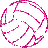 Three pink and white volleyball icons arranged in a triangular formation on a gray background.