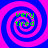 Four identical spiral patterns with alternating blue and pink rings, each containing green text reading 'very tired' in a pixelated font.