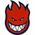 Red and dark blue pixelated flame-shaped icon with a grinning face, white teeth, and narrowed eyes.