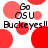 Red and white pixelated circles with black text reading "Go OSU Buckeyes!!" repeated across the image.