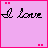 A 2x2 contact sheet of four animated frames showing a pixelated 'I love' text with a heart symbol on pink background, where the bottom-left frame adds 'Kyle' text below.