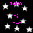 Black background with white stars and pink text reading "TACO!" and "hi -_-" scattered across the image.