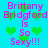 Pixelated text and green hearts on a cyan background with repeated phrases.