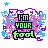 Pixelated icon with green text 'I'M YOUR fool' over a pink and blue pixelated background, surrounded by small purple stars.