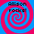 Four identical spiral patterns in pink and blue with 'Allison rocks!' text overlaid on each quadrant.