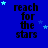 Blue background with repeated black text 'reach for the stars' and scattered light blue star shapes.