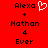 Red background with black text reading "Alexa + Nathan 4 Ever" and a white pixelated heart symbol next to Alexa on the left side.