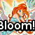 Pixelated character with red hair and blue eyes appears in multiple poses, including winged form and close-up portrait.