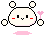Pixelated character with rounded head, two ears, red cheeks, and pink heart-shaped prop; transitions from white to light blue body color while holding a diamond shape.
