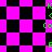 Pixelated checkerboard pattern with alternating black and bright pink squares, featuring scattered green text characters.