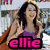 Six variations of a person with long brown hair in different poses and colored text overlays reading 'ellie' in pink, teal, yellow, orange, purple, and magenta.
