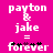 Pixelated text on bright pink background shows 'payton & jake = forever' with black asterisks replacing some letters in 'forever'.