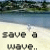 Animated contact sheet showing three frames of a beach scene with text changes and a small figure in the water.