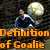 Animated soccer-themed icon showing a player in blue and white uniform with text definitions of 'Goalie' and 'Idiot', featuring motion changes between frames.