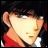 Pixelated anime-style character with dark hair and red clothing, next to stylized text on a black background.