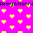 Pixelated yellow hearts on a bright pink background with repeated dark text reading "Demyx:Hanna" across the top and bottom.