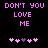 Pixelated text and heart symbols on a black background, with animated heart positions changing across frames.