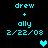 Pixelated cyan text and heart symbols on black background, showing two states of a static icon with animated heart positions.