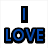 Static pixel art displays text and symbols: a blue vertical bar, 'LOVE' in bold blue letters with black outline, plus sign, and red 'Wilson!!!' text.