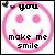 Pixelated pink smiley face with black text reading 'you make me smile' in a circular frame.