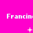A bright pink background displays three of repeated 'Francin' text with varying pixelated symbols beneath each