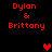 Red pixelated text 'Dylan & Brittany' appears in four positions with heart symbols shifting between frames on a black background.