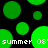 Green circular shapes on black background with repeated 'summer 08' text in white pixelated font.
