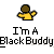 Pixelated icon of a figure with brown hair in yellow shirt, arms outstretched against gray background, below text reading "I'm A BlackBuddy".
