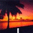 Animated sunset scene with palm trees and water reflection, text changes from 'I' to 'Love' to 'charlie' across frames.