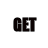 Black blocky text on white background arranged in four quadrants: GET, IN, THE, VAN.