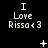 Black background with white pixelated text "I Love Rissa <3" repeated in a , featuring animated plus signs and stars at specific positions