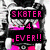 Pixelated image with pink text on black background reading "SK8TER 4 EVER!!" over a grayscale figure with pink accents.