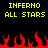 Yellow pixelated text "INFERNO ALL STARS" repeated twice above red flame graphics on black background.