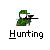 Pixelated icon shows a figure in green camouflage clothing holding a black rifle, with the word 'Hunting' below.