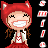 Pixel art contact sheet showing two identical static frames of a cartoon character with red cat ears, brown braided hair, and a red-and-white outfit against black background, plus floating red-and-white card-like shapes.