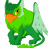 A 48x48 pixel buddy icon featuring a green cartoon griffin with orange beak and yellow eyes on the left, next to a dark green background with bright green text reading "Original Icons .com" on the right.